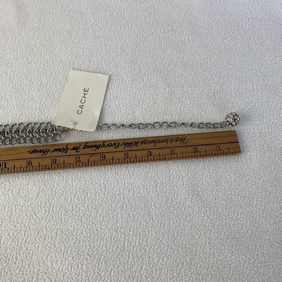 Cache Silver Heavy 3 Row Chain Statement Necklace 1” Wide New - Picture 9 of 9